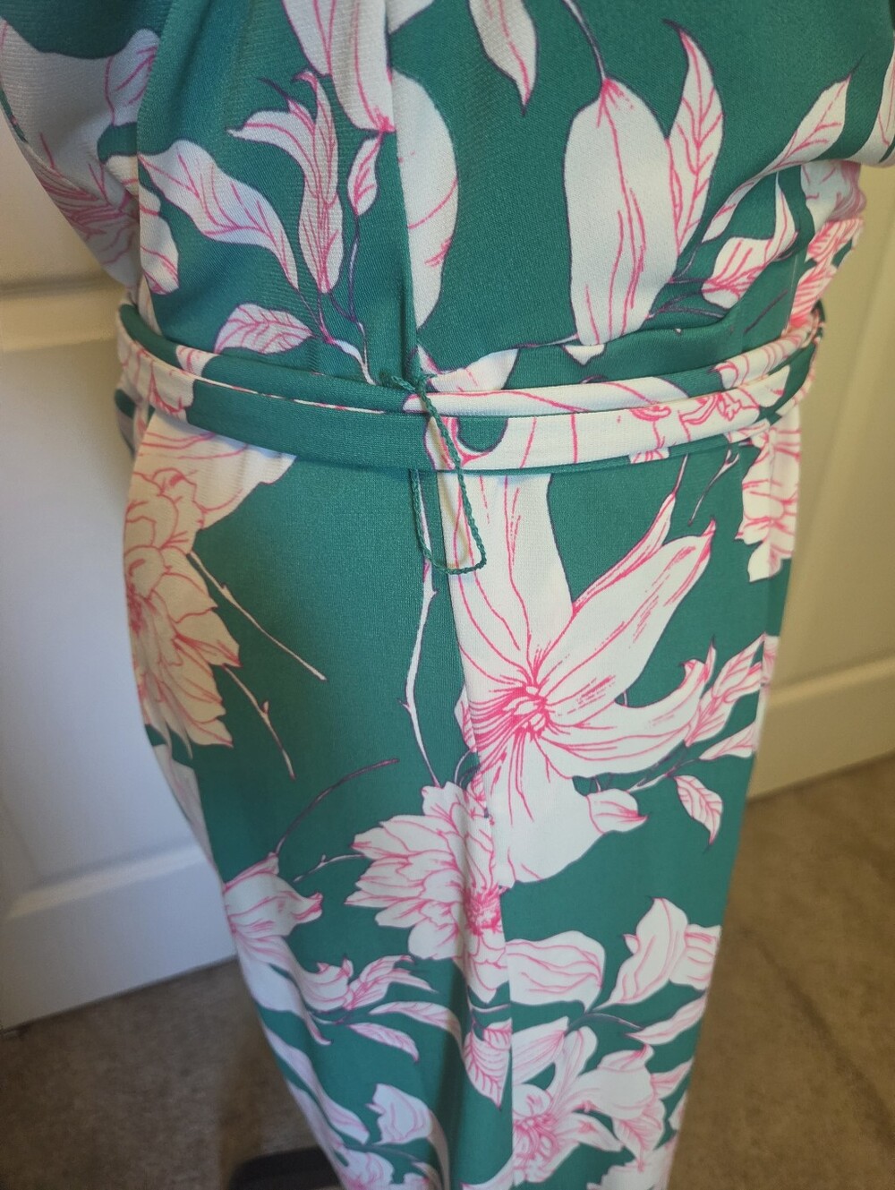 Eliza J Emerald Green Pink Dress Sleeveless Floral Print Fit & Flare Size 12 NEW - Picture 9 of 13